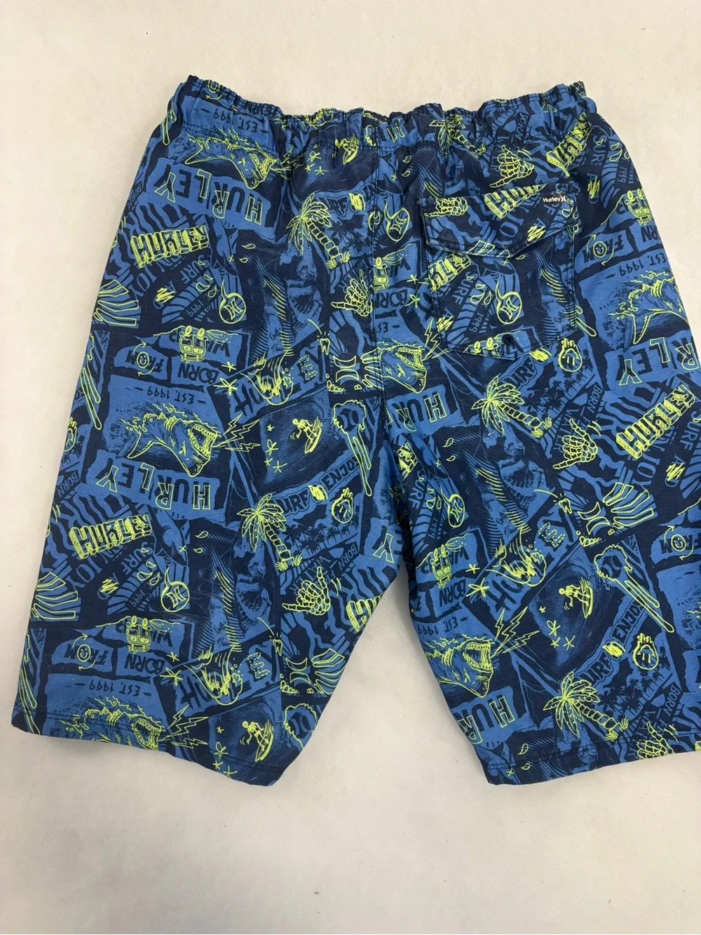 Hurley Blue and Neon Yellow Boys' Graphic Swim Trunks B071